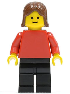 Plain Red Torso with Red Arms, Black Legs, Brown Female Hair