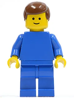 Effen blauwe romp met blauwe armen, blauwe benen en bruin mannenhaar.