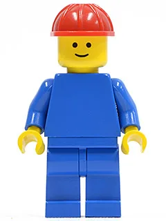 Einfarbiger blauer Torso mit blauen Armen, blauen Beinen und rotem Bauhelm