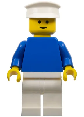 Einfarbiger blauer Torso mit blauen Armen, weißen Beinen und weißem Hut