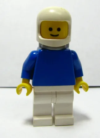 Einfarbiger blauer Torso mit blauen Armen, weißen Beinen, weißem klassischem Helm, Sauerstofftanks