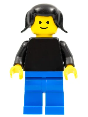 Effen zwart torso met zwarte armen, blauwe benen en zwarte vlechtjes.