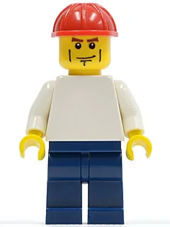 Plain White Torso with White Arms, Dark Blue Legs, Red Construction Helmet, Vertical Cheek Lines