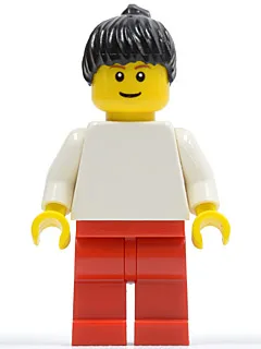 Plain White Torso with White Arms, Red Legs, Black Ponytail