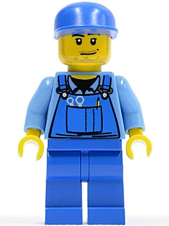 Hot-Rod-Mechaniker – Blauer Overall, blaue Kappe, Dreitagebart