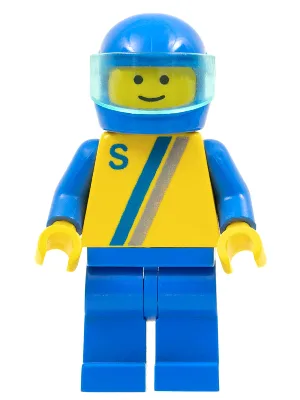 'S' – Gelb mit blau/grauem Streifen, blaue Beine, blauer Helm