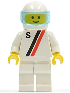 'S' - Wit met rode/zwarte streep, witte benen, witte helm, doorschijnend lichtblauw vizier