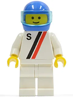 « S » - Blanc avec une rayure rouge/noire, jambes blanches, casque bleu