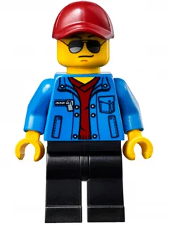 Race Official - Male, Blue Jacket over Dark Red V-Neck Sweater, Black Legs, Dark Red Cap with Hole, Sunglasses