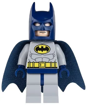 Batman – Hellblaugrauer Anzug mit gelbem Gürtel und Wappen, dunkelblaue Maske und Umhang (Typ-1-Maske)