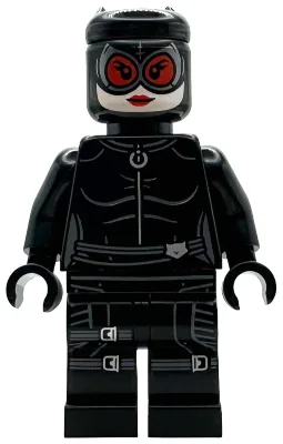 Catwoman – Schwarzer Anzug und Maske, rote Linsen, Beinschlaufen