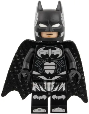 Batman - Zwart pak met zilveren vleermuizen en accenten.