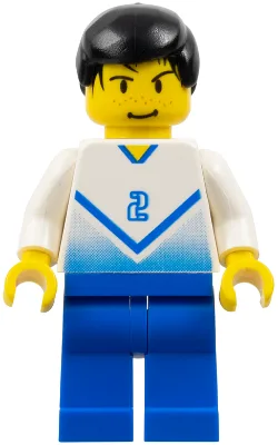 Voetballer van het wit-blauwe team met shirtnummer 2