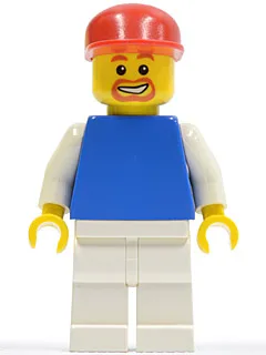 Effen blauw torso met witte armen, witte benen en rode pet (voetbalfan)