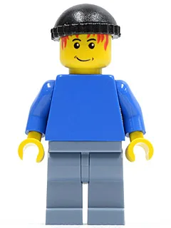 Effen blauw torso met blauwe armen, zandblauwe benen, zwarte gebreide muts (voetballer)