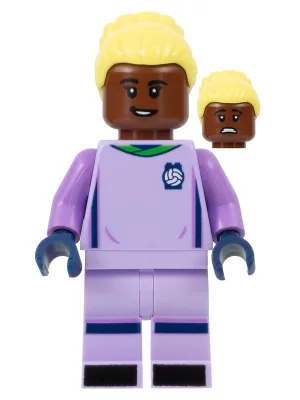 Soccer Goalie, Female, Lavender Uniform, Reddish Brown Skin, Bright Light Yellow Hair