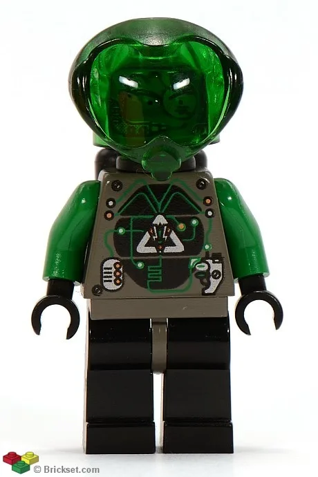 Insectoïde Zotaxian Alien - Mannetje, grijs en groen met groene circuits en zilveren panelen (Techno Leon)