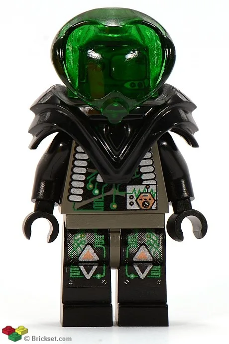 Insectoïde Zotaxien Alien - Mâle, Gris et Noir avec Circuits Verts et Tuyaux Argentés, avec Armure (Professeur Webb / Criquet)