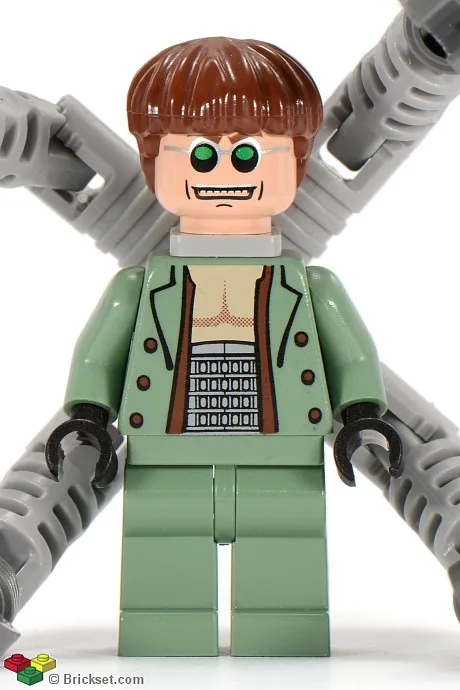 Docteur Octopus (Otto Octavius) / Doc Ock, veste vert sable, jambes vert sable, sourire fin et denté - Avec bras