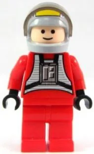 Rebellenpiloot B-wing - Licht nougatkleurige helm, lichtblauwgrijze helm, doorschijnend bruin vizier, rood vliegpak