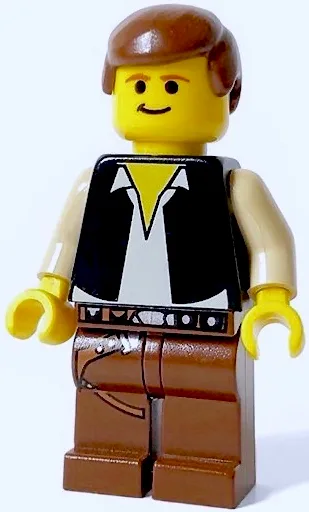 Han Solo - Geel hoofddeksel, zwart vest over beige shirt, bruine broek met riemen