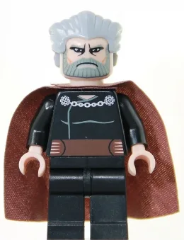 Graaf Dooku - Lichtblauwgrijs naar achteren gekamd haar, roodbruine cape, grote ogen