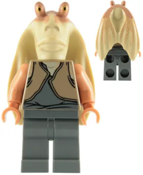 Jar Jar Binks - Dark Tan Torso, Printed Head with Dark Tan Top, Dark Bluish Gray Legs