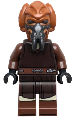 Plo Koon - Robe marron foncé, chemise beige, jambes imprimées