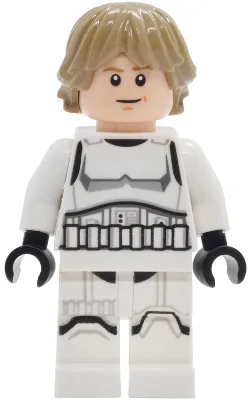 Luke Skywalker – Sturmtruppen-Outfit, bedruckte Beine, dunkelbraunes Haar, Lächeln mit Stirnrunzeln