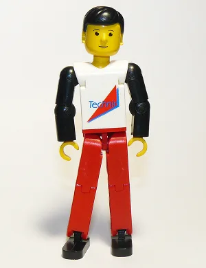 Figurine Technic : jambes rouges, haut blanc avec triangle rouge, bras noirs