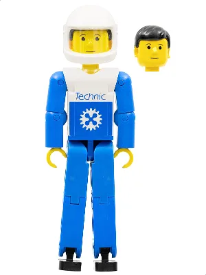 Figurine Technic : jambes bleues, haut blanc avec logo Technic bleu, bras bleus, casque blanc