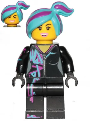 Lucy Wyldstyle with Magenta Lined Hoodie, Medium Azure and Magenta Hair, Smile / Cheerful