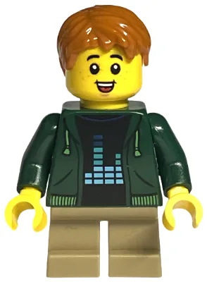 Child - Boy, Dark Green Hoodie, Dark Tan Short Legs, Dark Orange Hair, Freckles