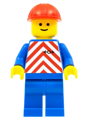 Rayures rouges et blanches - Jambes bleues, casque de chantier rouge