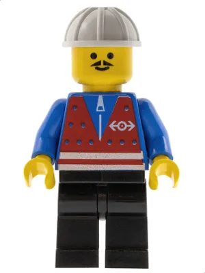 Gilet rouge et fermeture éclair - Jambes noires, casque de chantier blanc