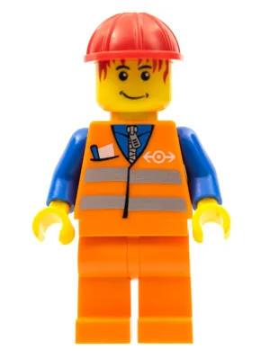 Oranje vest met veiligheidsstrepen - Oranje broek, rode bouwhelm, rode pony