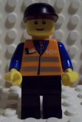 Gilet orange à bandes de sécurité - Jambes noires, casquette noire