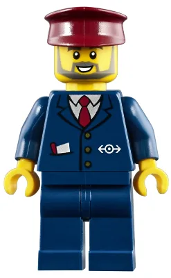 Dark Blue Suit with Train Logo, Dark Blue Legs, Dark Red Hat, Gray Beard