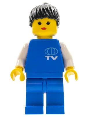 Klein patroon van tv-logo, blauwe benen, zwarte paardenstaart.