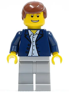 Dark Blue Jacket, Light Blue Shirt, Light Bluish Gray Legs, Reddish Brown Male Hair