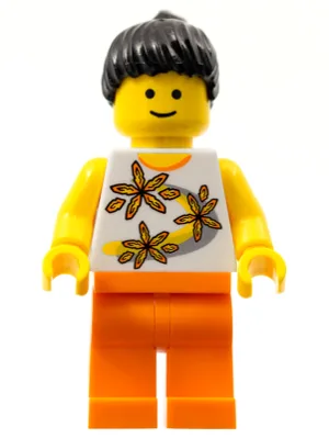 Yellow Flowers - Black Ponytail Hair, Orange Legs