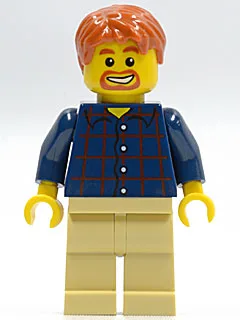 Plaid Button Shirt, Tan Legs, Dark Orange Short Tousled Hair, Dark Orange Goatee and Eyebrows