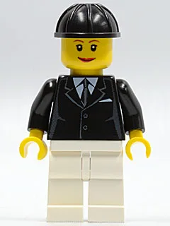 Horse Rider, Female, Black Suit with Tie, White Legs, Black Construction Helmet