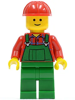 Bauer-Grüner Overall, roter Bauhelm