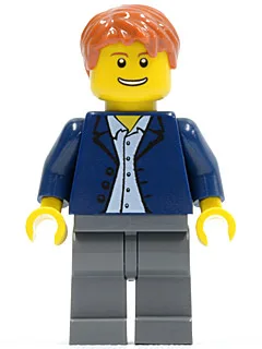 Dark Blue Jacket, Light Blue Shirt, Dark Bluish Gray Legs, Dark Orange Male Hair