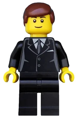 Suit Black, Reddish Brown Male Hair, Black Eyebrows, Thin Grin