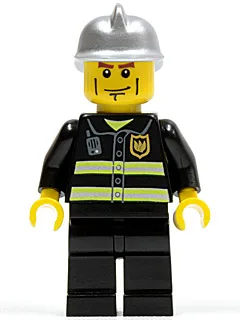 Feuerwehr – Reflektierende Streifen, schwarze Beine, silberner Feuerwehrhelm, Wangenstreifen, gelbe Hände