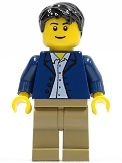 Dark Blue Jacket, Light Blue Shirt, Dark Tan Legs, Black Male Hair