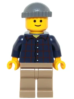 Plaid Button Shirt, Dark Tan Legs, Dark Bluish Gray Knit Cap, Standard Grin (Pool Player)