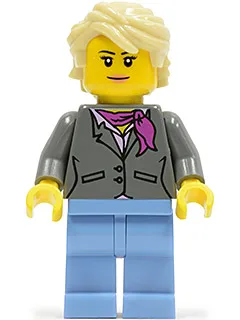 Dark Bluish Gray Jacket with Magenta Scarf, Medium Blue Legs, Tan Hair (Grandma)